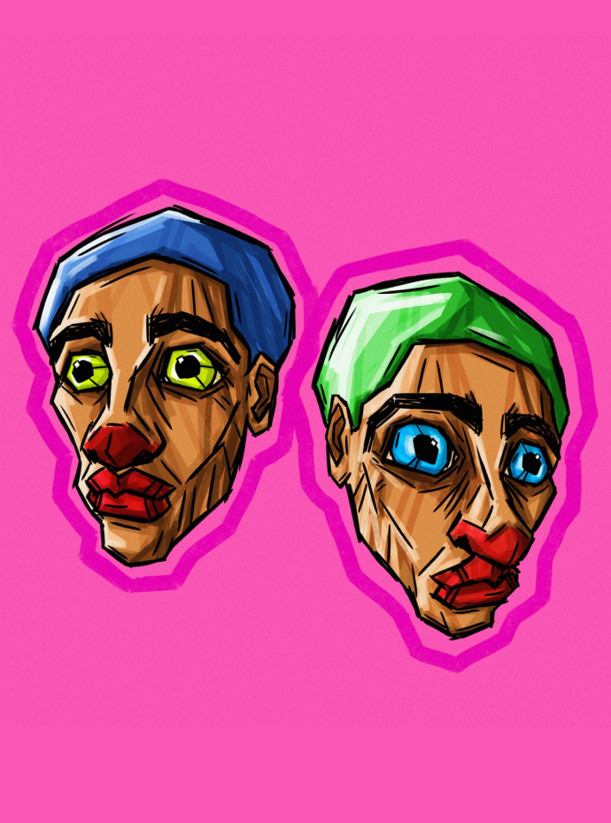 double cartoon heads